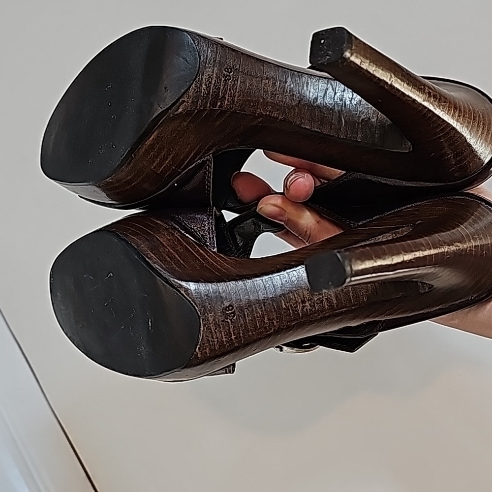 Y2K Yves Saint Laurent  Vintage Wood  heel sandals in dark brown color - Picture 9 of 9